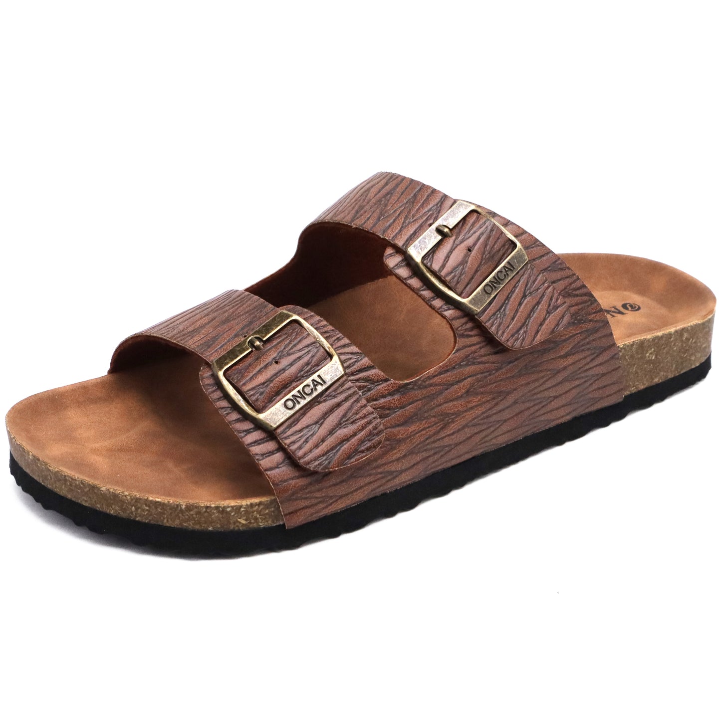 Mens Sandals,Beach Slides Cork Footbed Slippers with Adjustable Buckle Straps