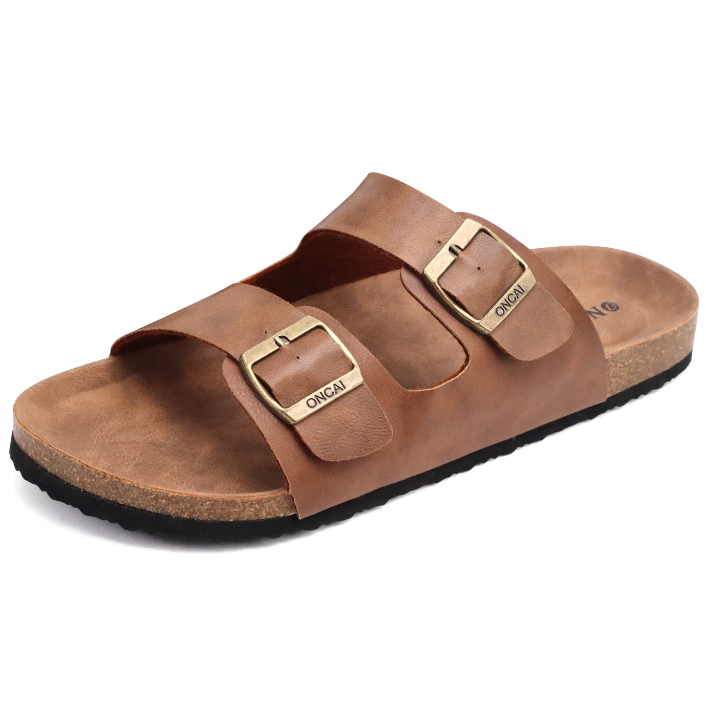 Mens Sandals,Beach Slides Cork Footbed Slippers with Adjustable Buckle Straps