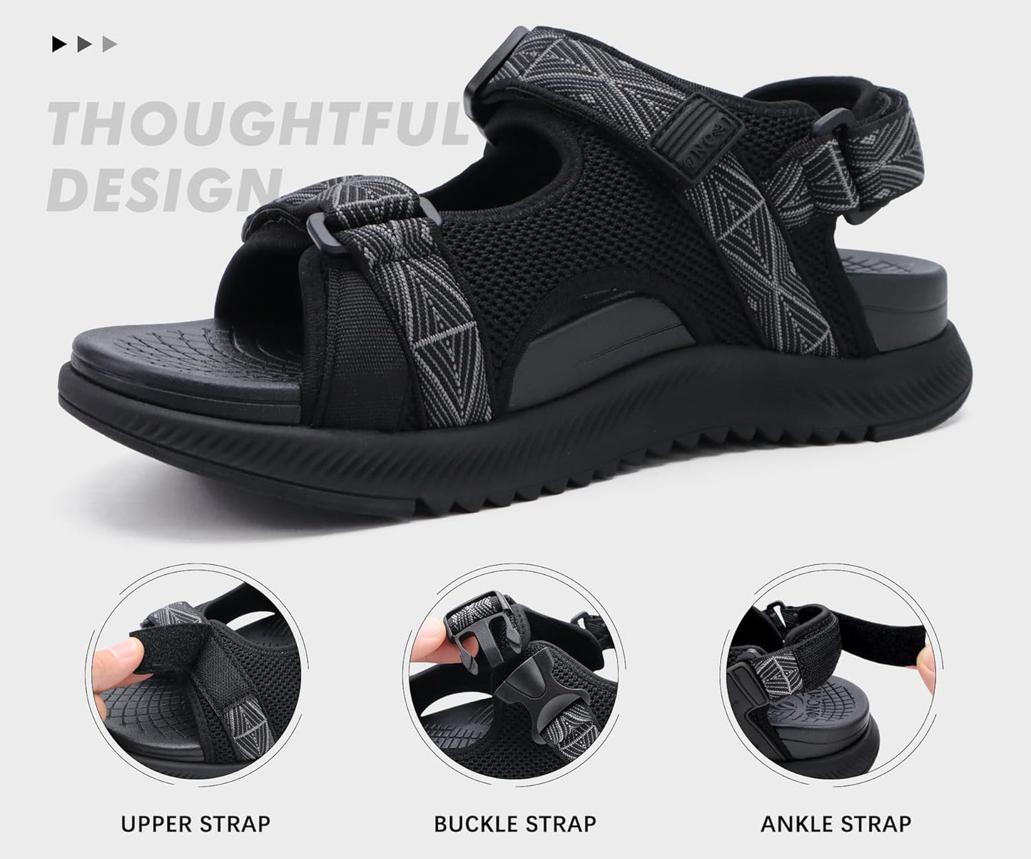 Hiking Sandals for Men,Arch Support Man Walking Sandals,Breathable Mesh Beach Sandalias and Orthopedic Recovery Sports Slides with Adjustable Strap