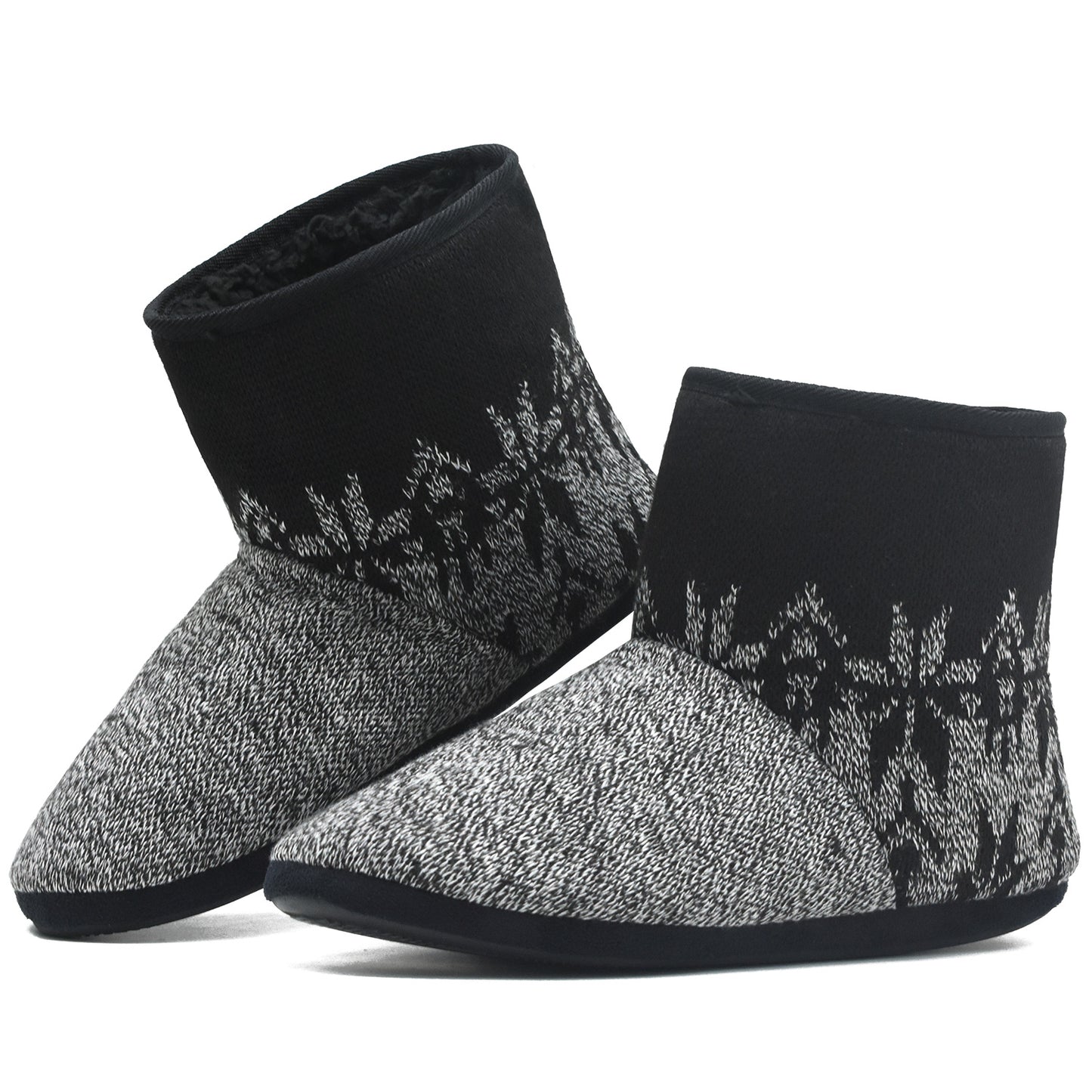 Men’s-Slipper-Boots-Winter-Fleece-House-Slippers Knitted Indoor Flat Warm Wool Booties Pull On Memory Foam Outdoor Non-slip Ankle Bedroom Boot Slippers with Soft Rubber Sole