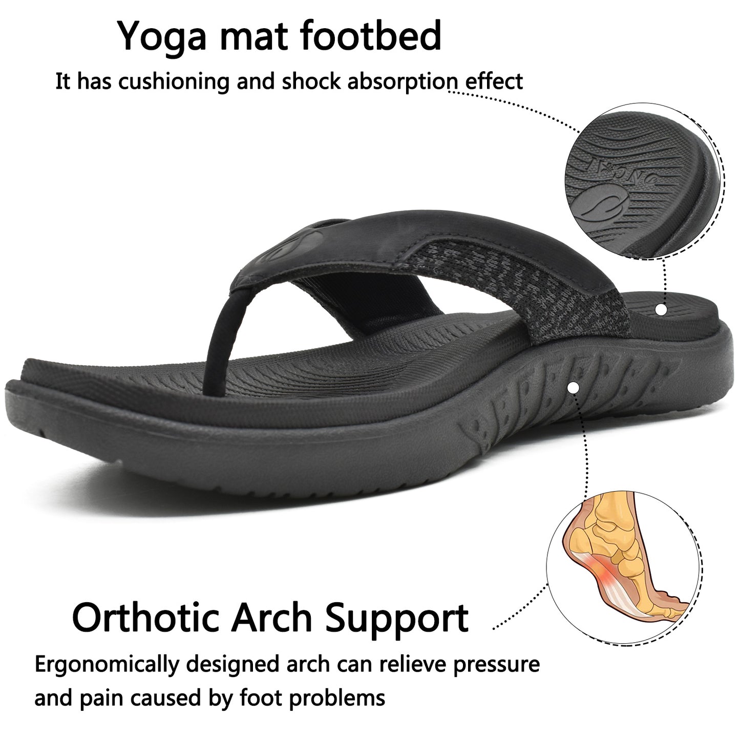 Mens Flip Flop Open Toe Athletic Straps Orthotic Summer Plantar Fasciitis Sport Sandals with Soft Cushion Arch Support