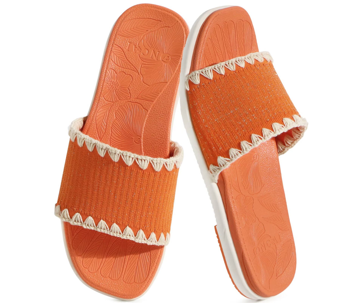 ONCAI Women¡¯s Flat Slides Sandals Soft Knitted with Golden Thread Inlay Summer Vacation Walking Sandalias Mujer with Outdoor Rubber Soles US Size 6-11