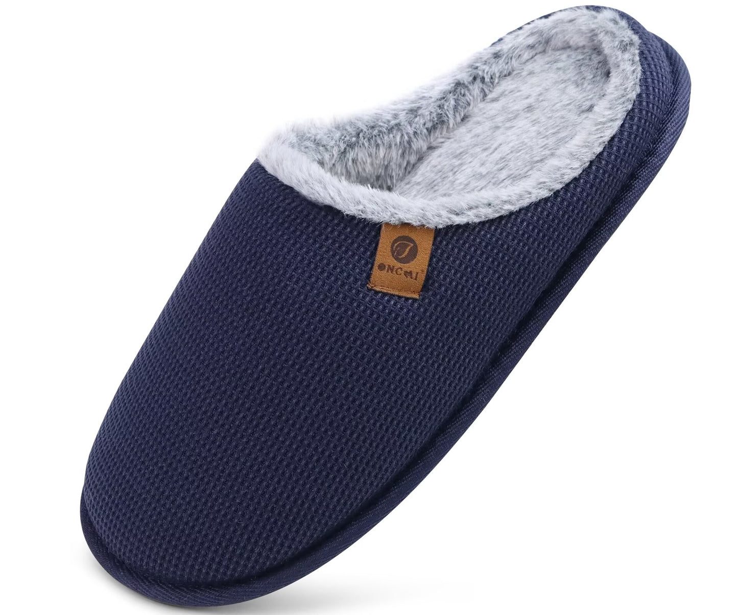ONCAI Men's House Slippers, Cushion Memory Foam Shake Fleece and Man House Shoes with Faux Fur Lining and Indoor Outdoor Rubber Soles US Size 7-15