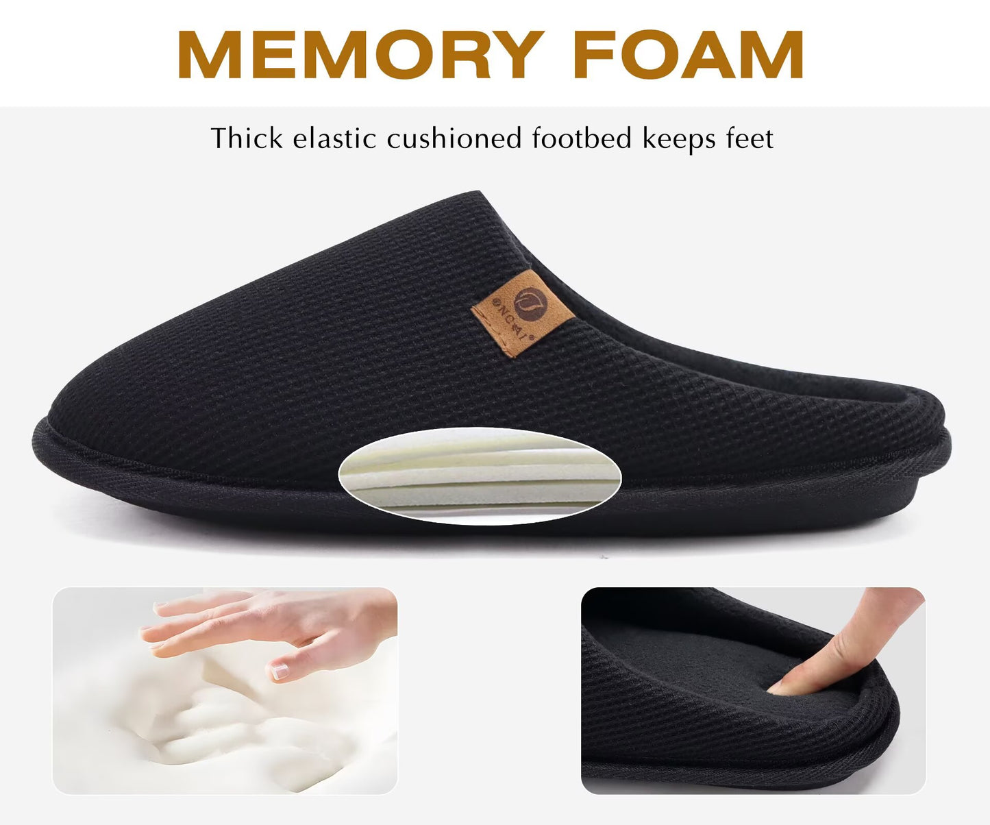 ONCAI Men's House Slippers, Cushion Memory Foam Shake Fleece and Man House Shoes with Faux Fur Lining and Indoor Outdoor Rubber Soles US Size 7-15