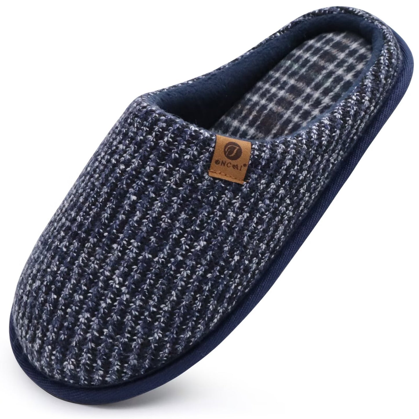 ONCAI Men's House Slippers Memory Foam Cotton-blend Slip-On Pantuflas Hombres Warm Cozy Scuff Home Bedroom Shoes Indoor/Outdoor Washable Rubber Soles