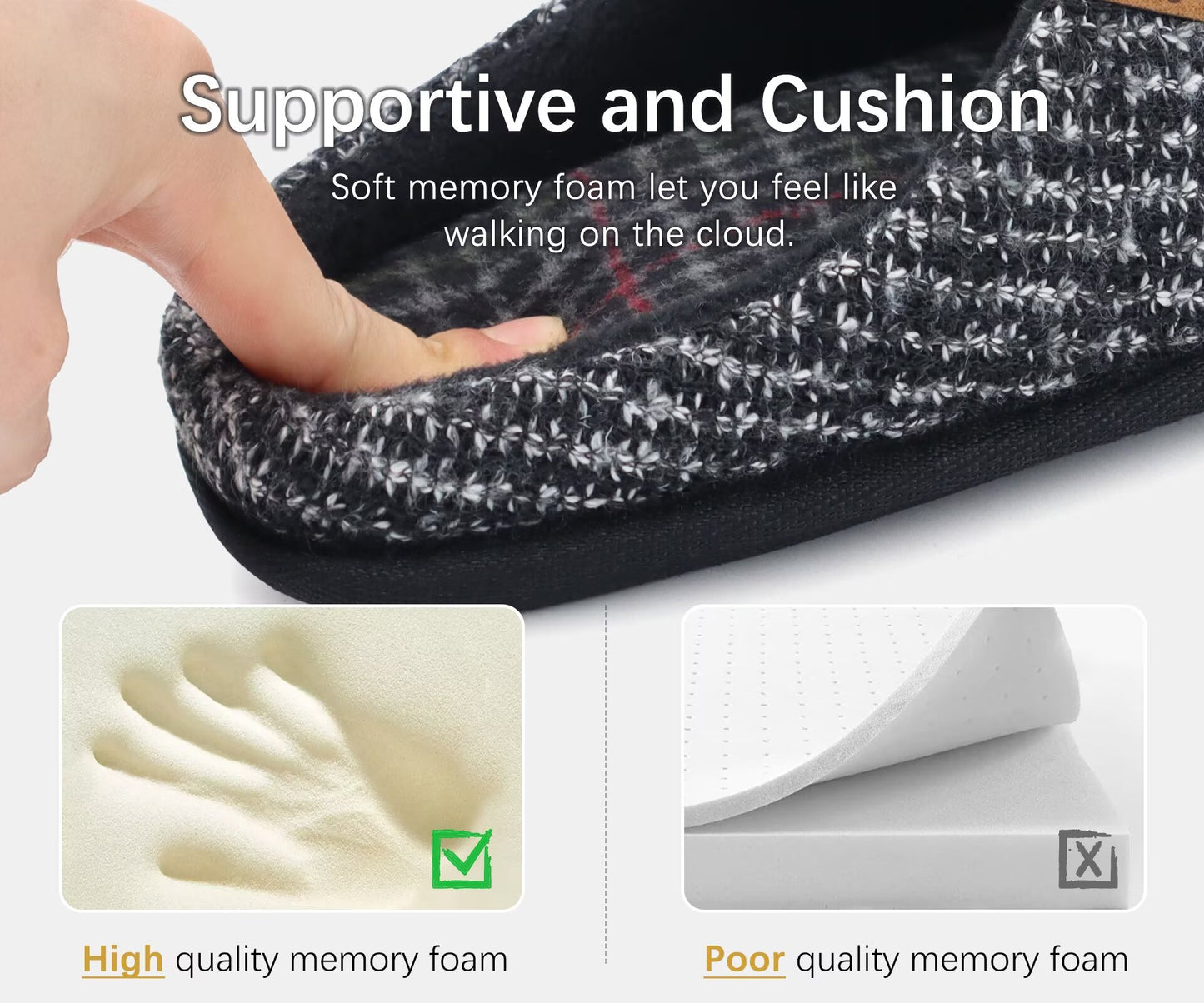 ONCAI Men's House Slippers Memory Foam Cotton-blend Slip-On Pantuflas Hombres Warm Cozy Scuff Home Bedroom Shoes Indoor/Outdoor Washable Rubber Soles