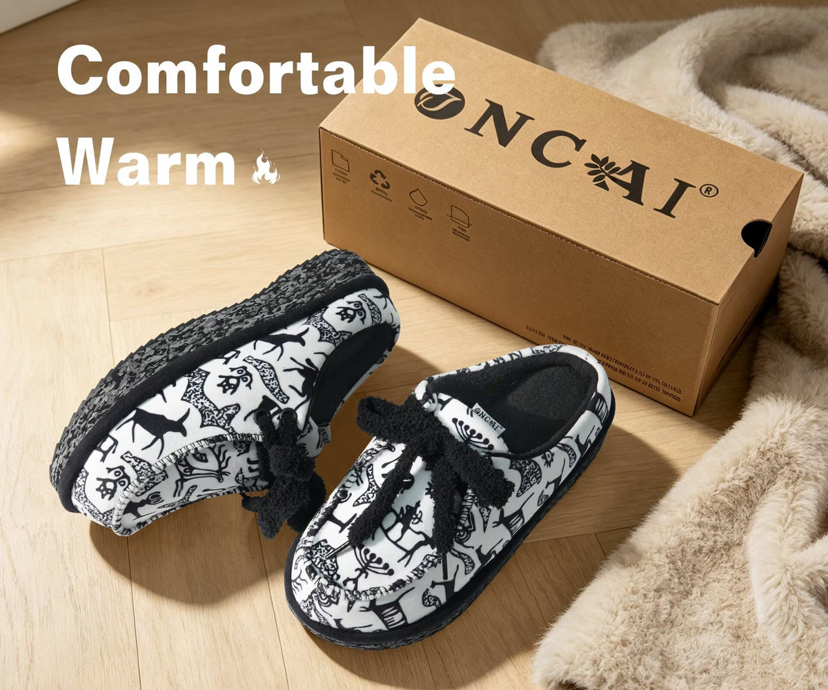 ONCAI Womens Slippers Memory Foam Cozy Fleece Winter Warm House Shoes Fluffy Polar Plush Lace Up Mule Non Slip Indoor Outdoor Thick Rubber Sole US 5-12