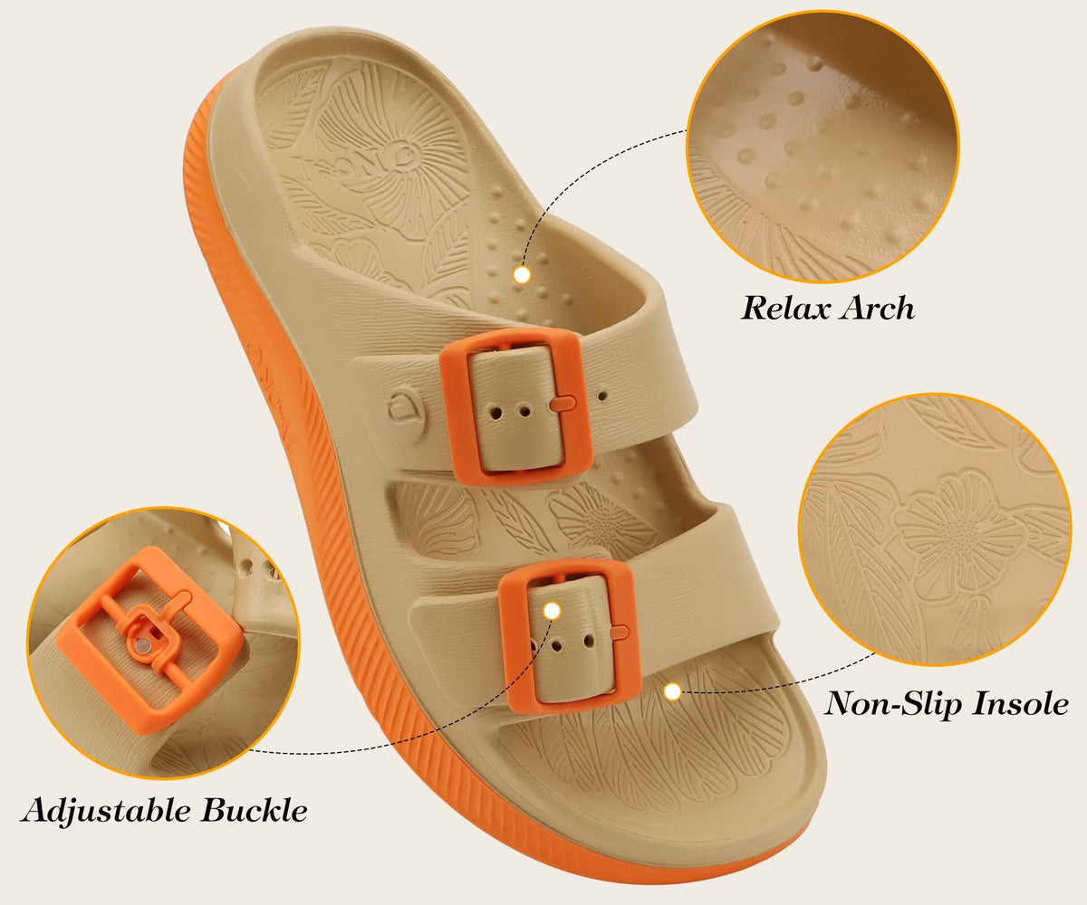 ONCAI Womens Recovery Sandals with Arch Support Plantar Fasciitis Orthotic Adjustable Buckle Open Toe Thick Cushion Outdoor Girls Sport Slides Athletic Summer Comfortable Rubber Soles Size US 6-11