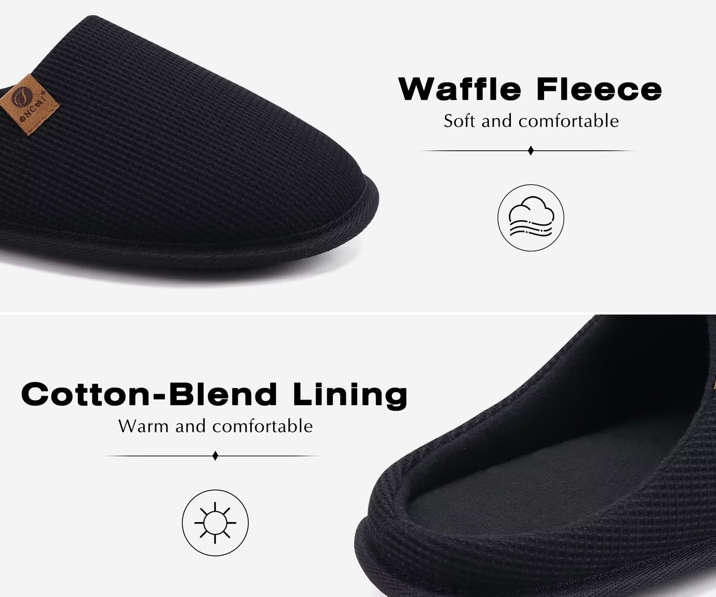 ONCAI Men's House Slippers, Cushion Memory Foam Shake Fleece and Man House Shoes with Faux Fur Lining and Indoor Outdoor Rubber Soles US Size 7-15