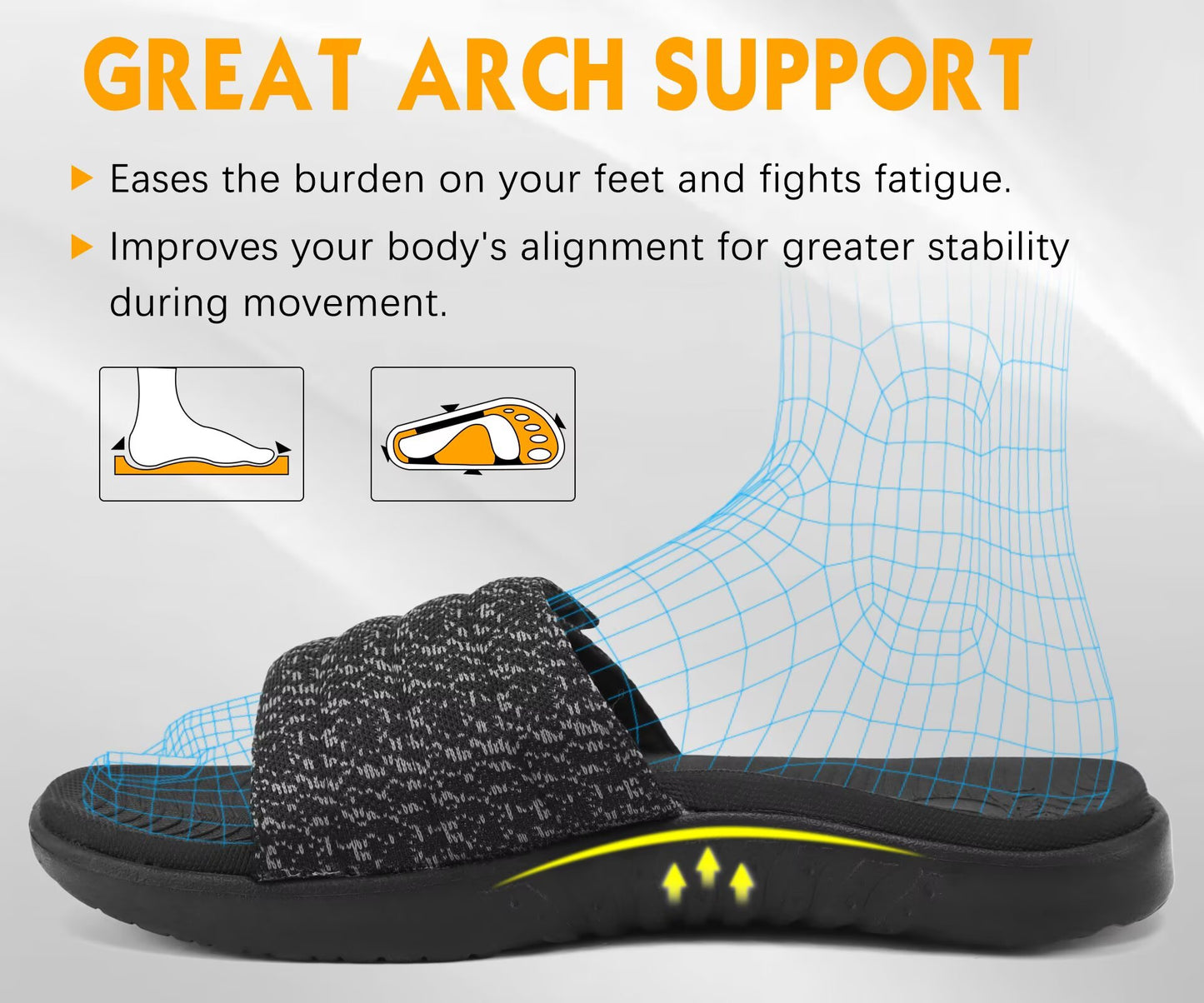 ONCAI Mens Slide Sandals Open Toe Athletic Adjustable Straps Orthotic Plantar Fasciitis Sport Sandals with Soft Comfy Arch Support Footbed Size 7.5-15