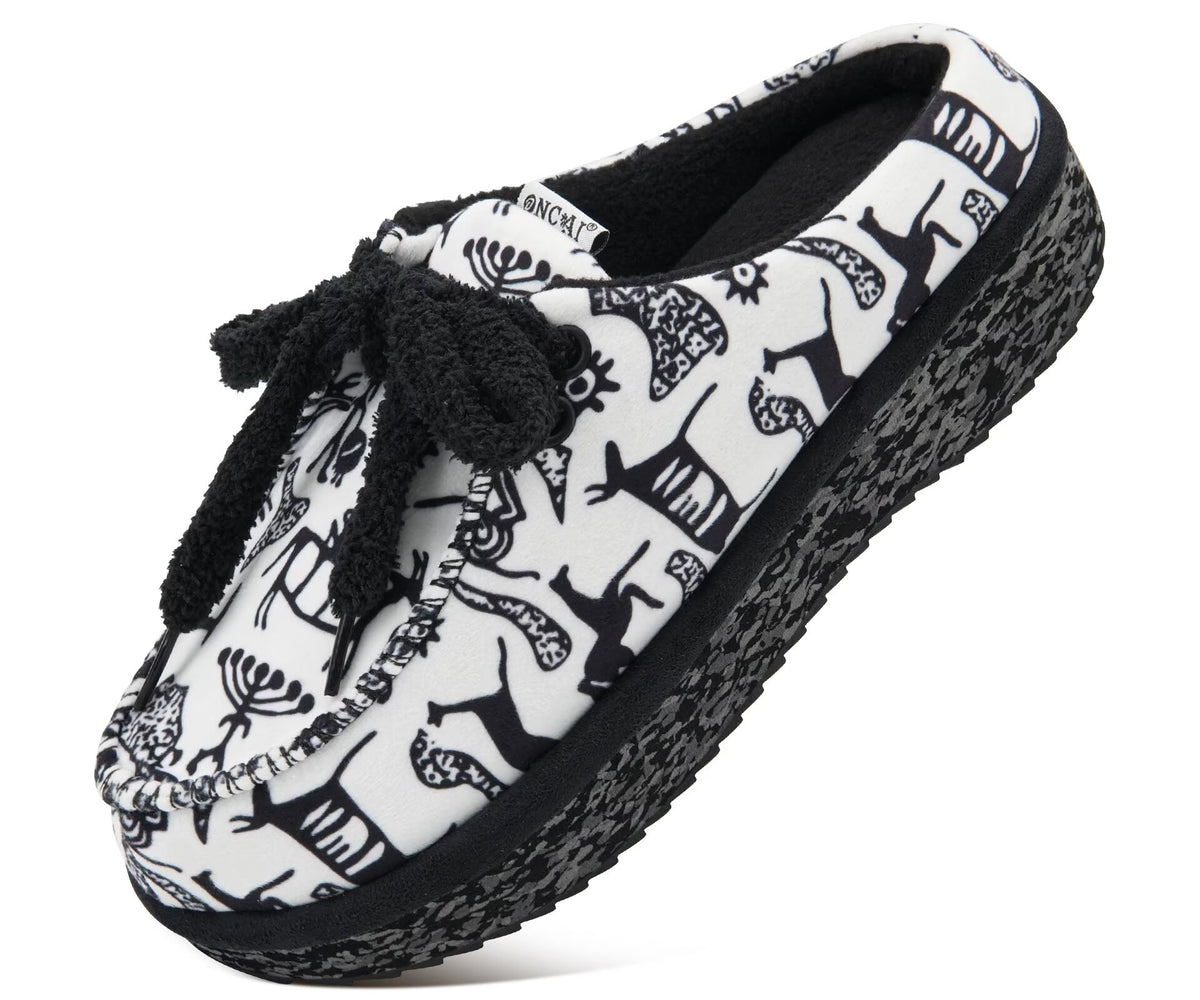 ONCAI Womens Slippers Memory Foam Cozy Fleece Winter Warm House Shoes Fluffy Polar Plush Lace Up Mule Non Slip Indoor Outdoor Thick Rubber Sole US 5-12