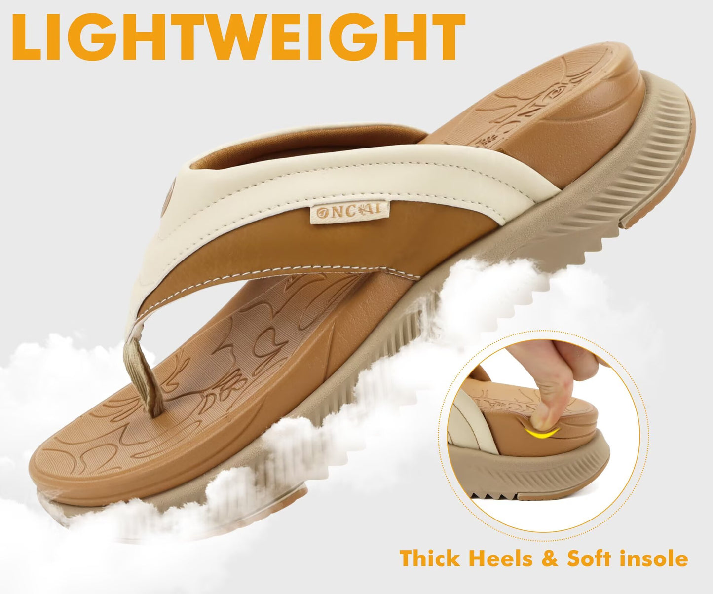 ONCAI Women's Orthotic Flip Flops Recovery Walking Sandals for Women with Arch Support for Plantar Fasciitis Summer Comfortable Cushion Platform Slip-On Indoor Outdoor Size 6-12