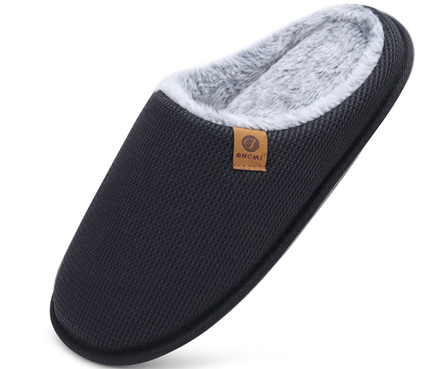 ONCAI Men's House Slippers, Cushion Memory Foam Shake Fleece and Man House Shoes with Faux Fur Lining and Indoor Outdoor Rubber Soles US Size 7-15