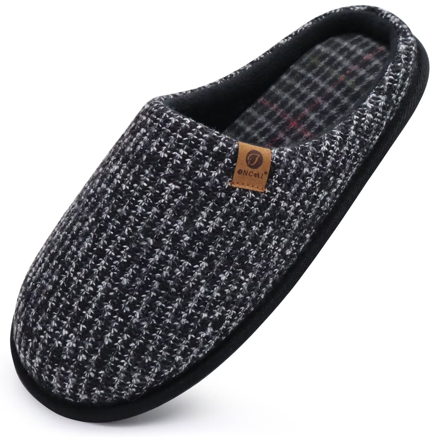 ONCAI Men's House Slippers Memory Foam Cotton-blend Slip-On Pantuflas Hombres Warm Cozy Scuff Home Bedroom Shoes Indoor/Outdoor Washable Rubber Soles