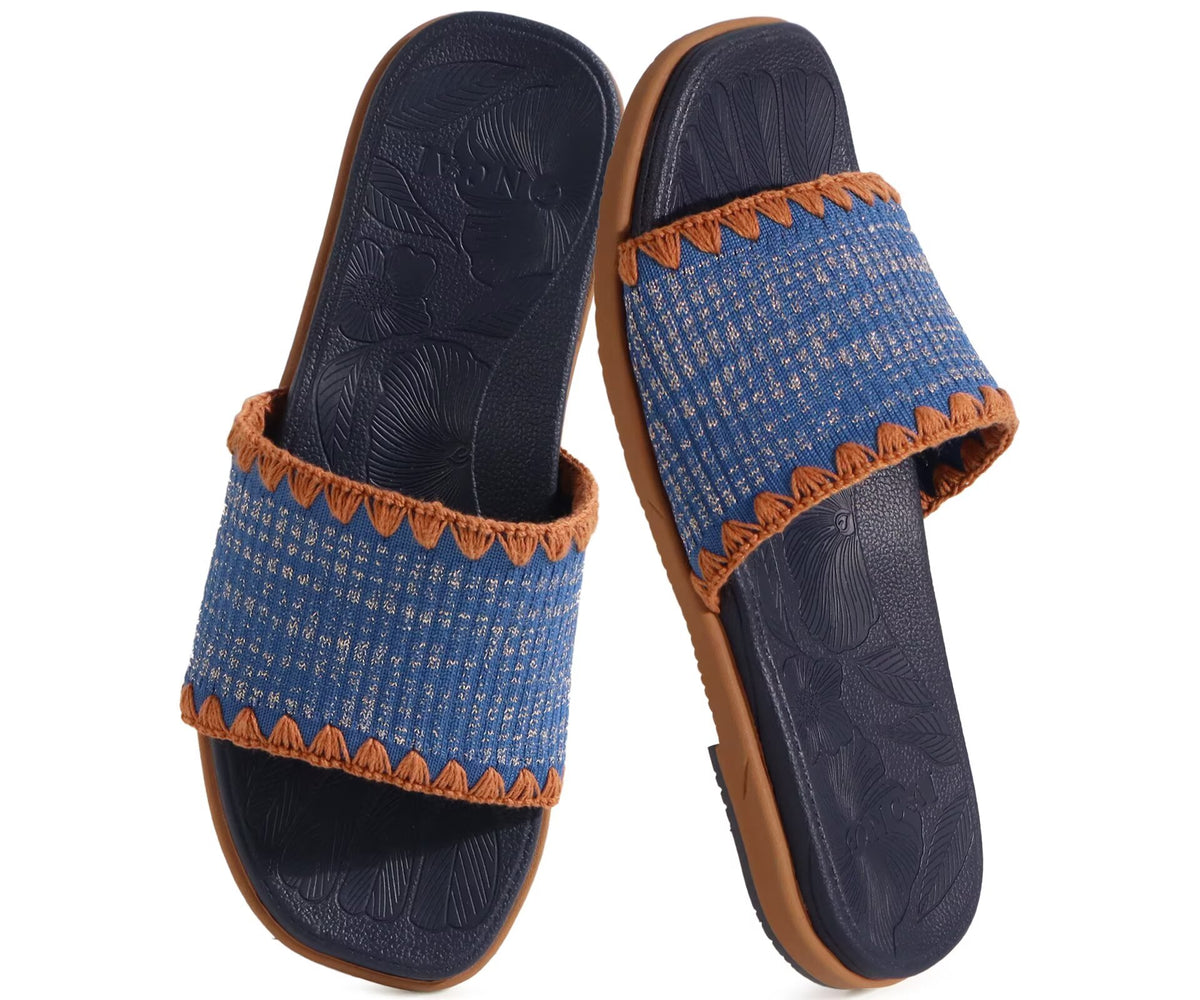 ONCAI Women¡¯s Flat Slides Sandals Soft Knitted with Golden Thread Inlay Summer Vacation Walking Sandalias Mujer with Outdoor Rubber Soles US Size 6-11