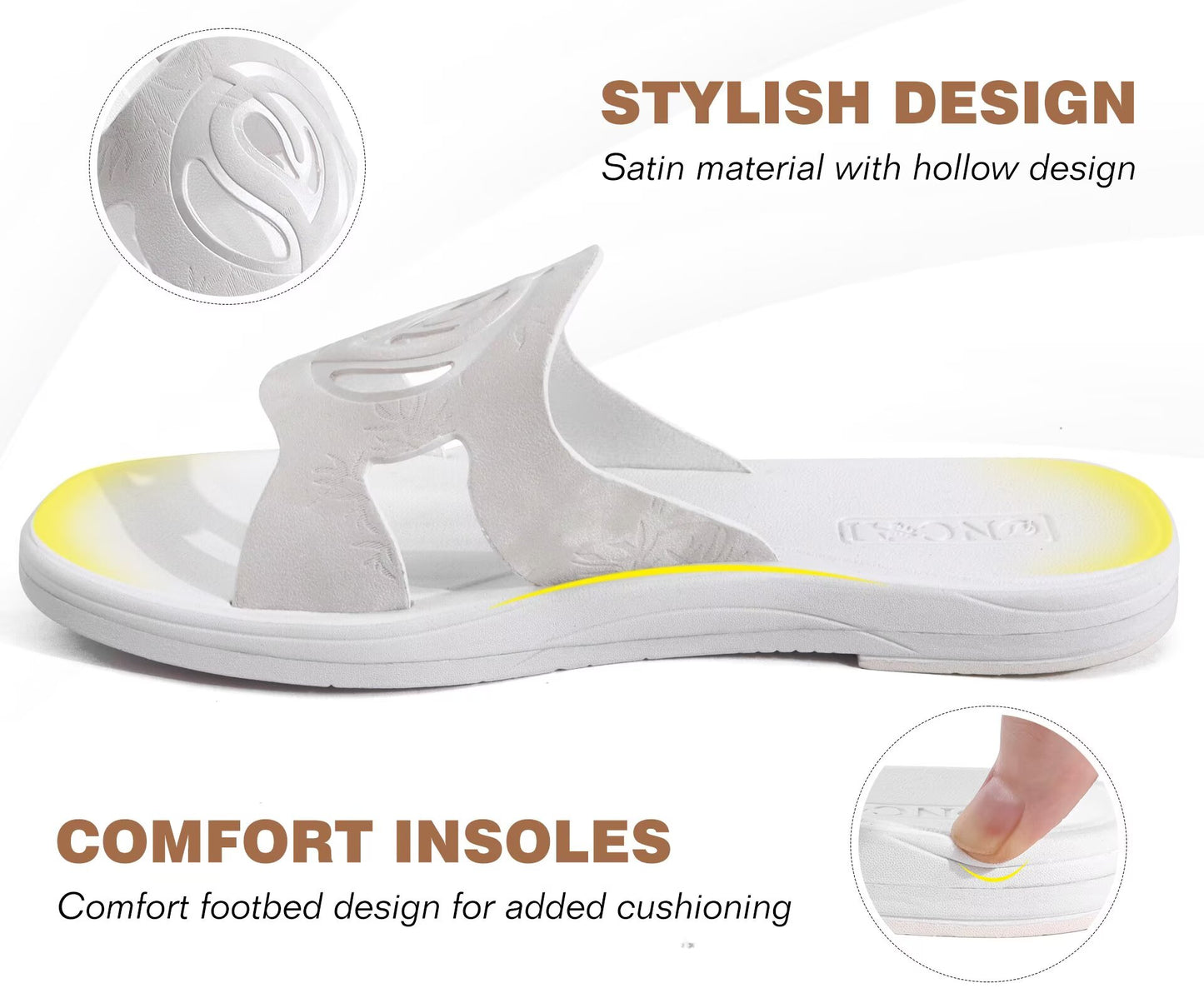 ONCAI Women's Flat Sandals Fashion Summer Dressy Sandals Casual Beach Flat Sandal For Woman Square Toe Comfortable Cushion Footbed Slip On Ladies Slides Women Size 6-11