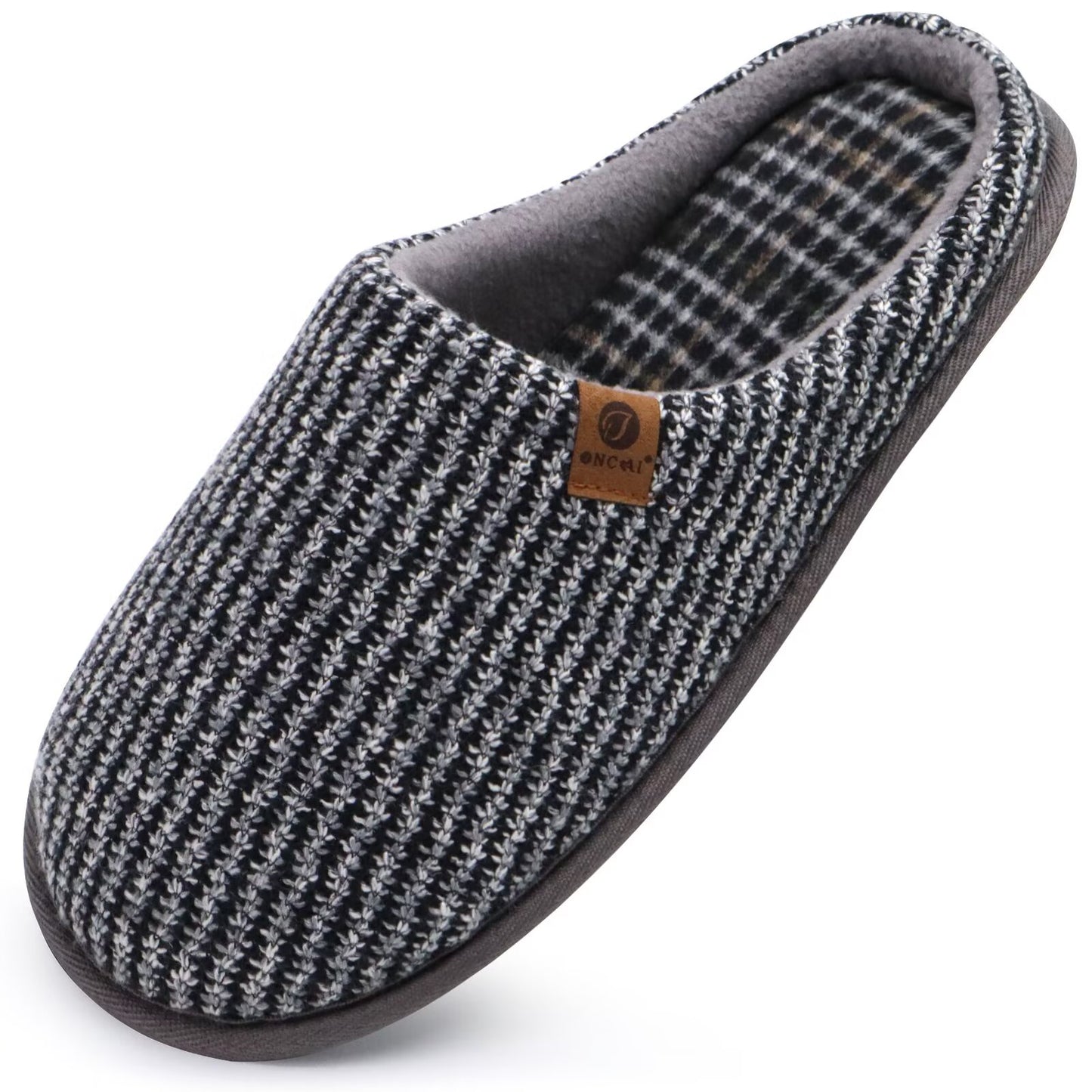 ONCAI Men's House Slippers Memory Foam Cotton-blend Slip-On Pantuflas Hombres Warm Cozy Scuff Home Bedroom Shoes Indoor/Outdoor Washable Rubber Soles