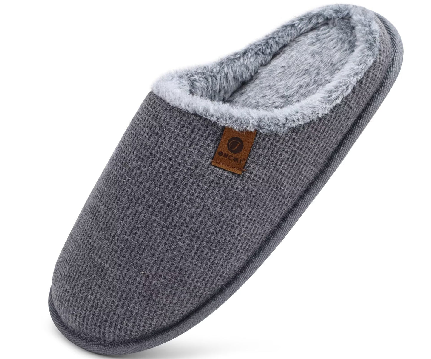 ONCAI Men's House Slippers, Cushion Memory Foam Shake Fleece and Man House Shoes with Faux Fur Lining and Indoor Outdoor Rubber Soles US Size 7-15