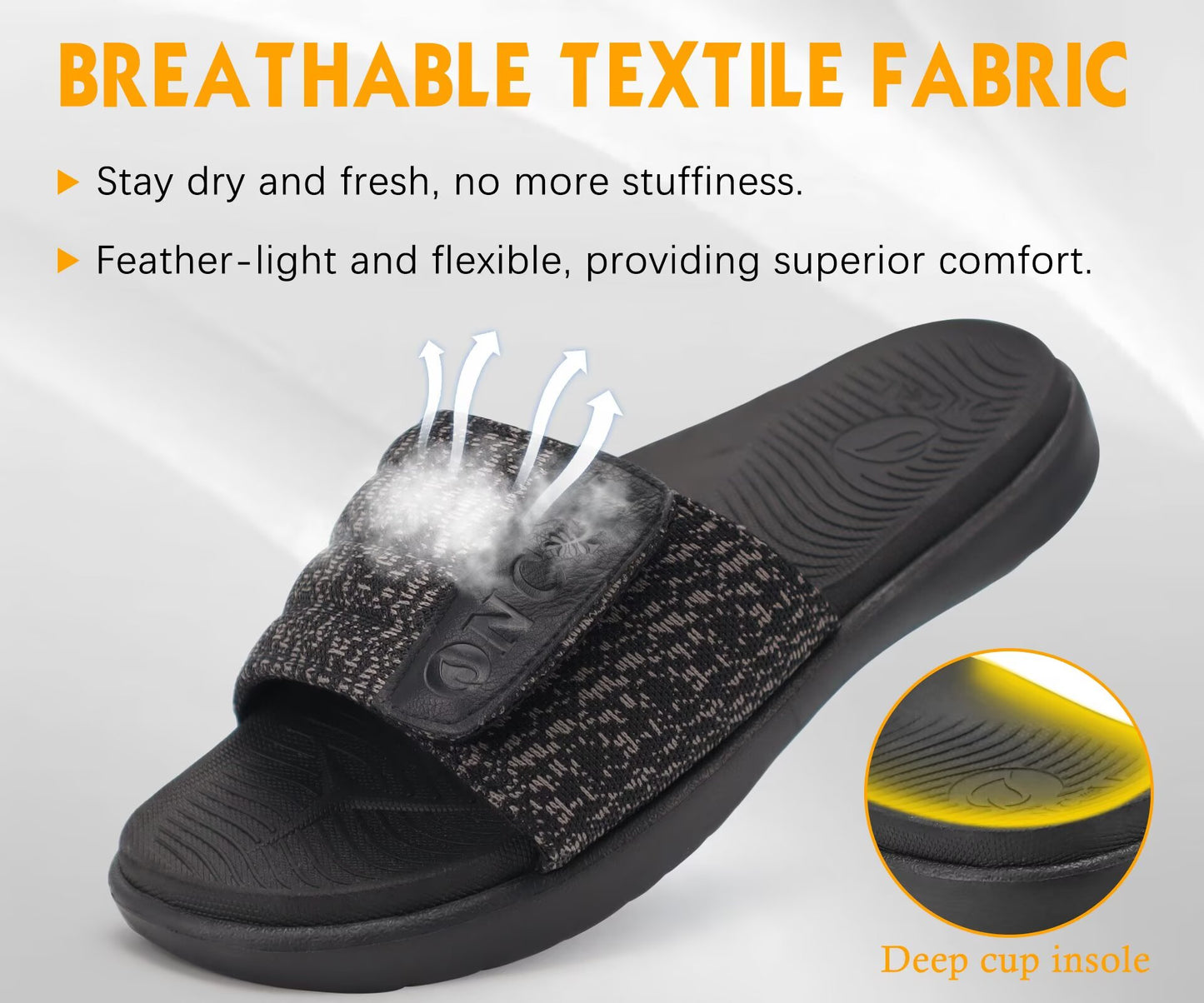 ONCAI Mens Slide Sandals Open Toe Athletic Adjustable Straps Orthotic Plantar Fasciitis Sport Sandals with Soft Comfy Arch Support Footbed Size 7.5-15