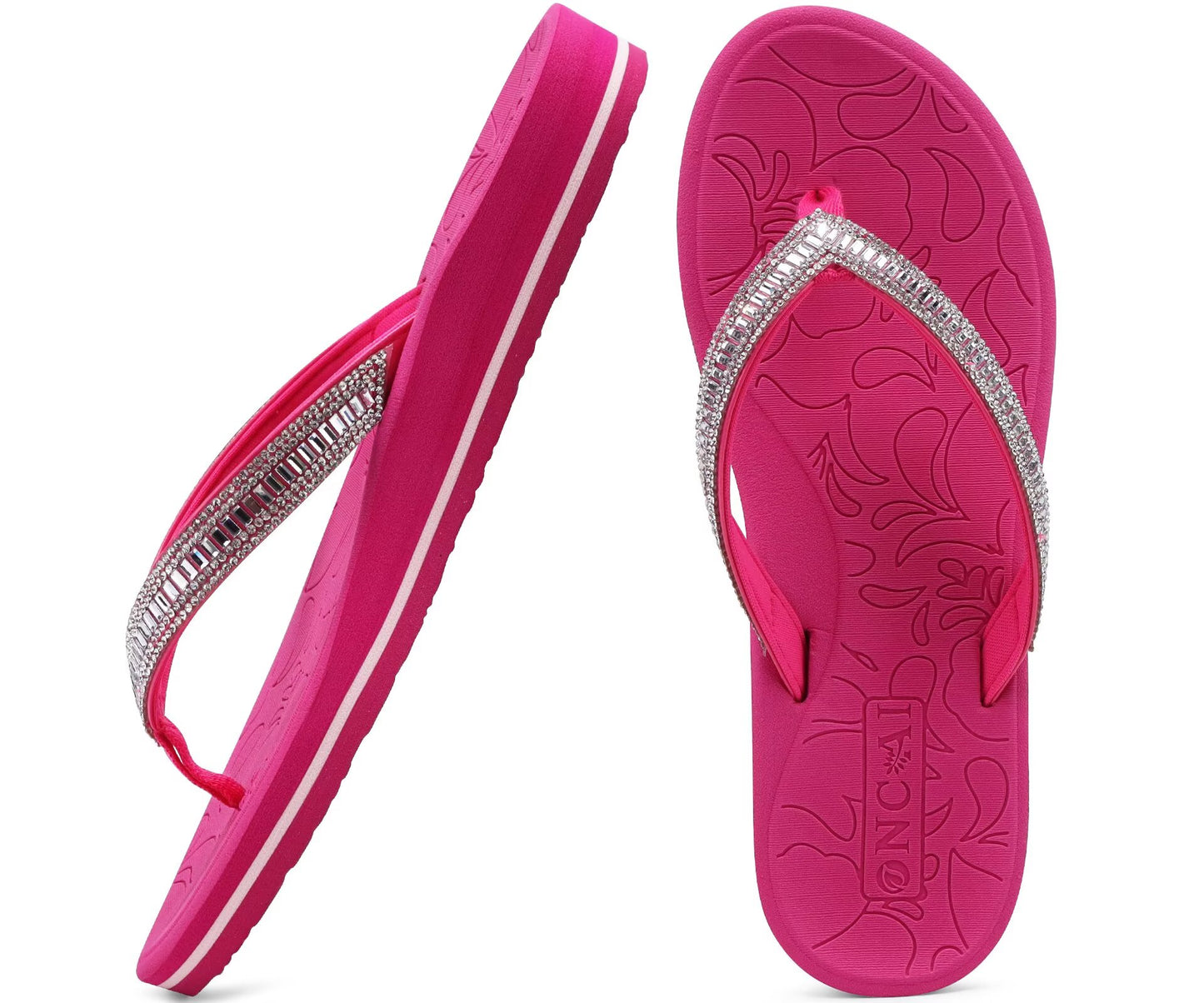 ONCAI Women's Flip Flops with Rhinestone, Arch Support Yoga Mat Comfort Walking Summer Beach Thong Sandals with Orthopedic Plantar Fasciitis Rubber Soles